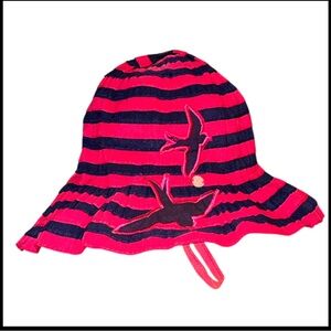MillyMook Pink and Blue Striped Bucket Hat with Bird Detail Nwot Never worn